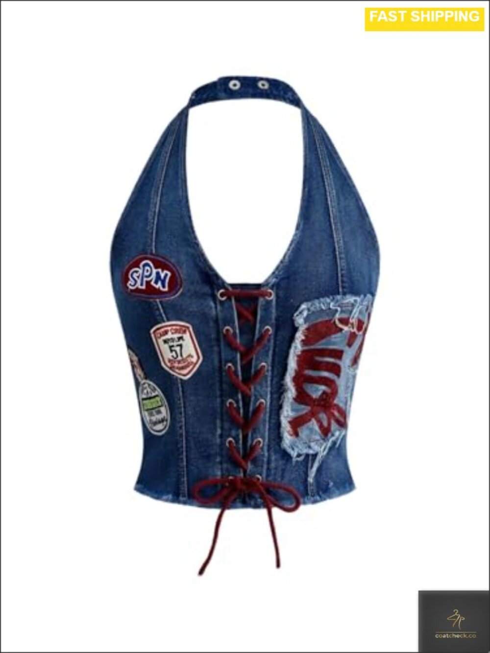 Y2k Denim Halter Corset Crop Top Lace Up Sleeveless Going Out Vest